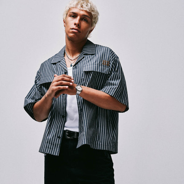 Mullen Short Sleeve Woven Shirt - Pinstripe Button-Up with