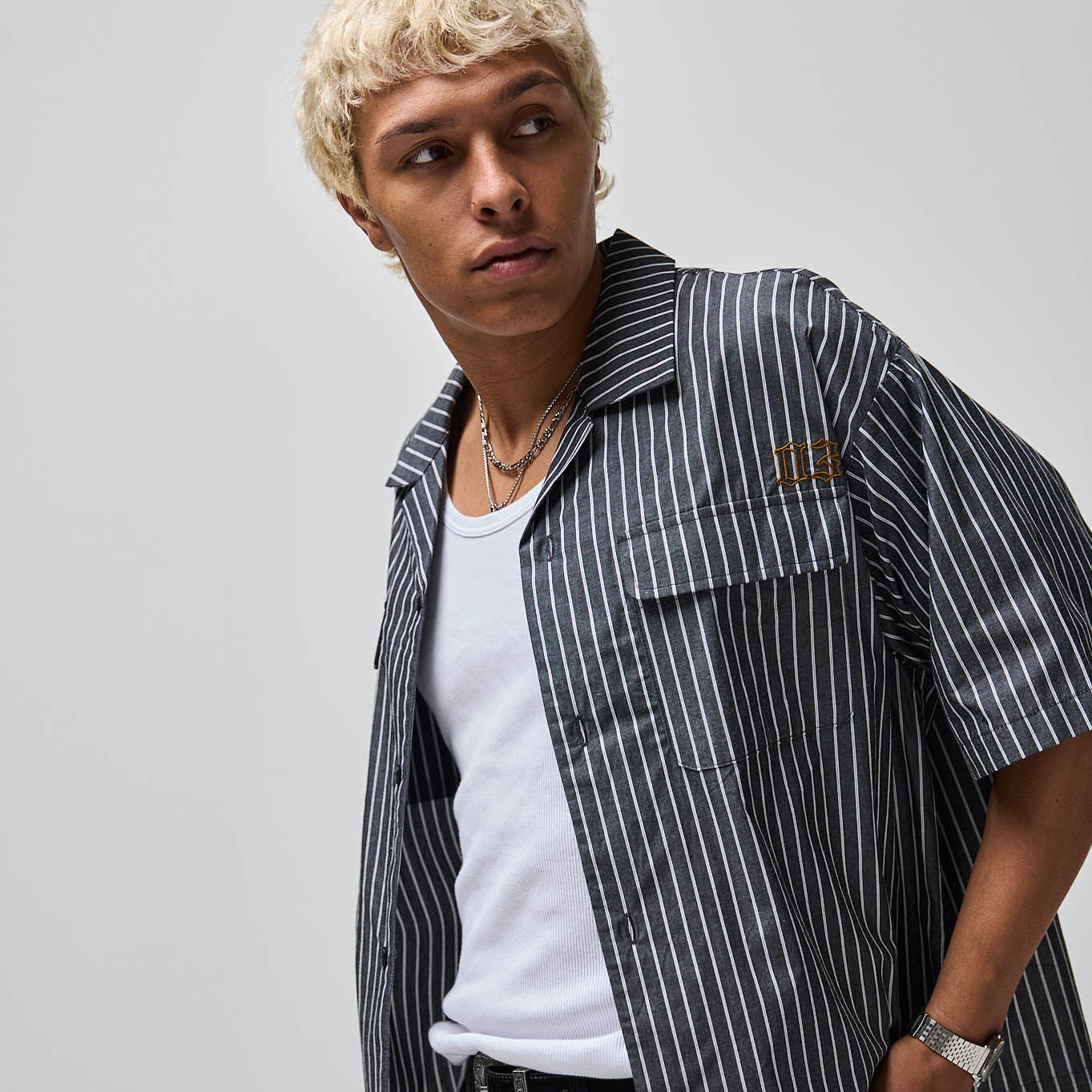 Mullen Short Sleeve Woven Shirt - Pinstripe Button-Up with