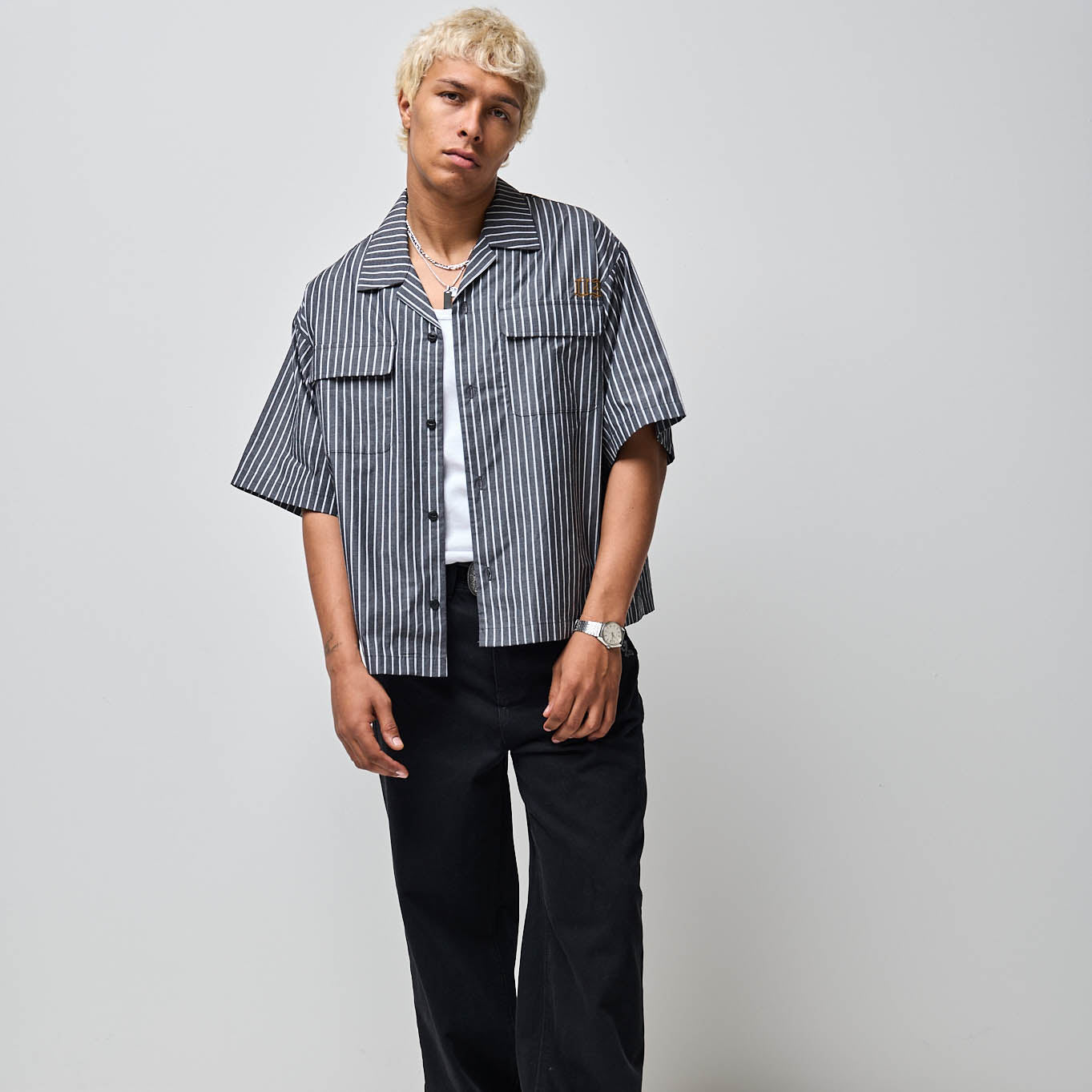 Mullen Short Sleeve Woven Shirt - Pinstripe Button-Up with
