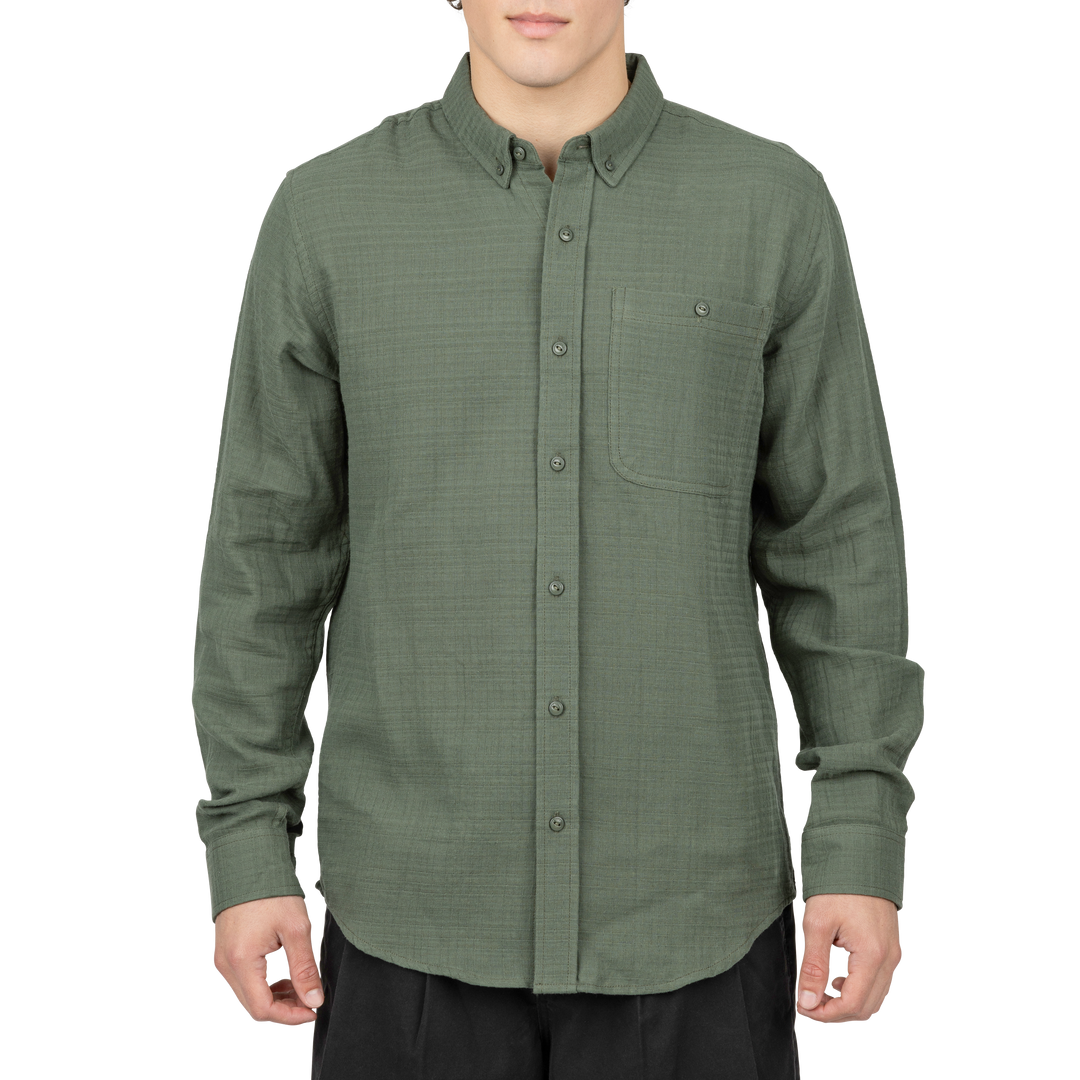 army green dress shirt mens Black n Bianco Boys' Signature Sateen Long Sleeve Dress Shirt in Olive Green