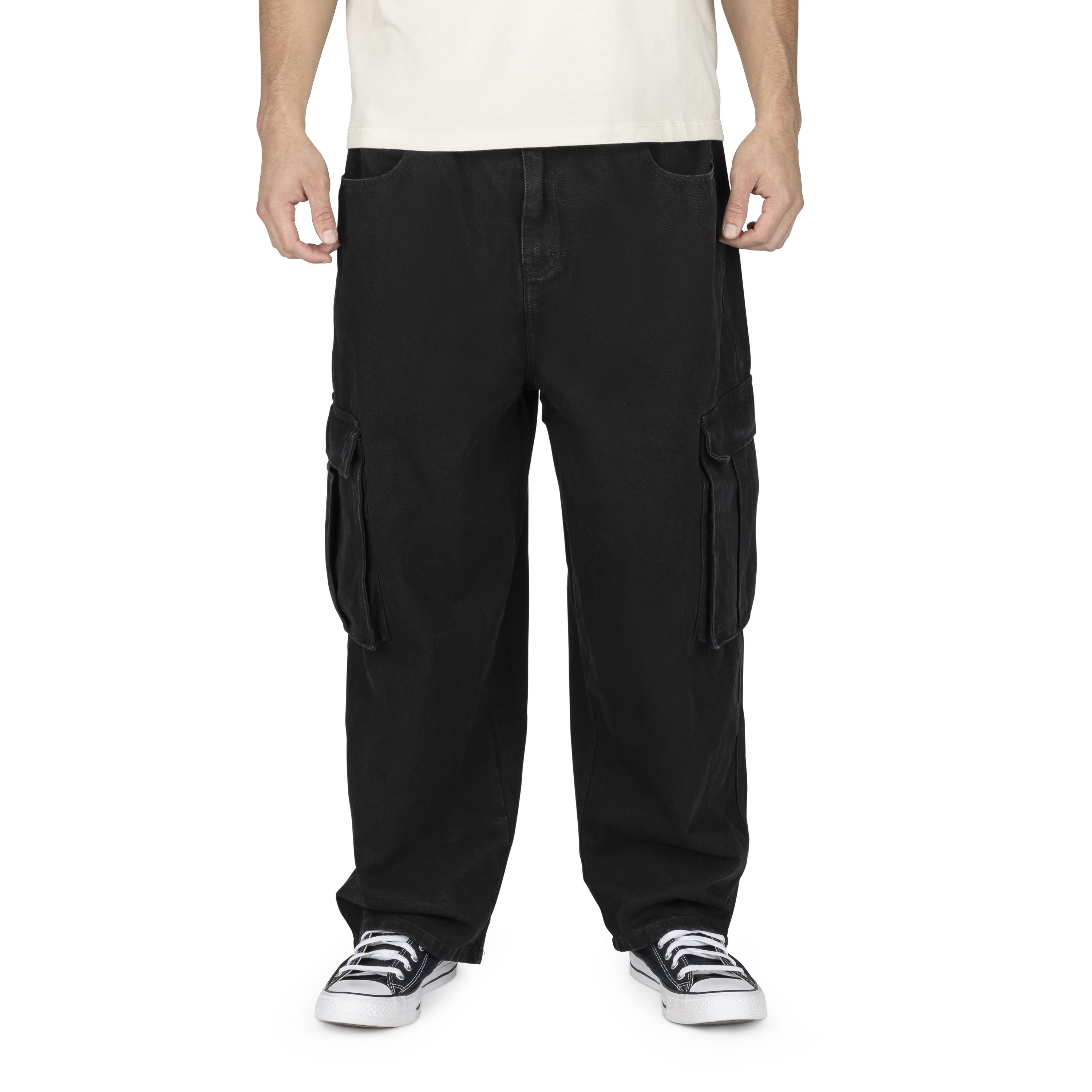 Ezekiel Tully Baggy Cargo Pants – Black Denim Skate Utility