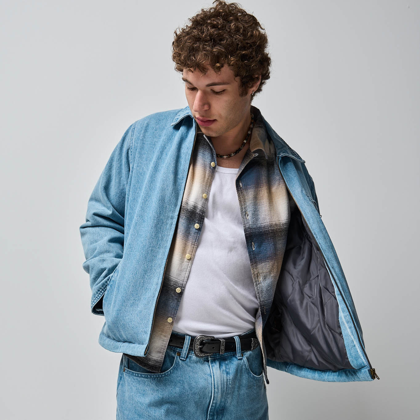 ジャケット・アウター ella selectshop denim oil cloth jacket Colton Jacket Light Blue Denim Zip Jacket – Ezekiel